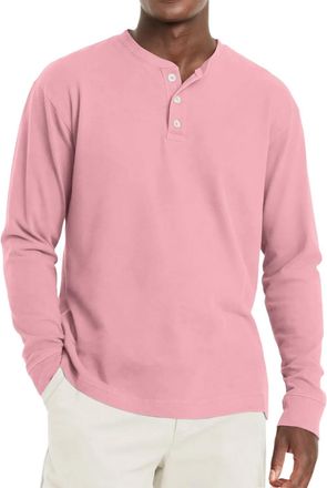Generic Polo Shirts for Men Adult, Henley Shirts Long Sleeve Contrast Stripes Button Up Neck Pullover Grandad Shirt Casual Tops (M, Pink)