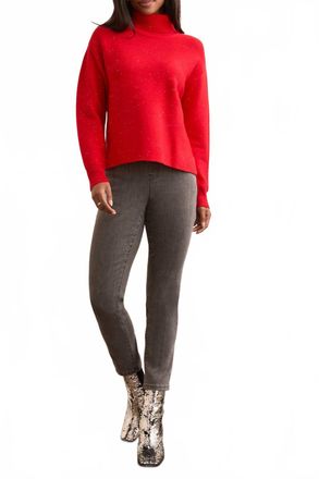 Tribal High-Low Turtleneck Sweater With Side Slits In Carmine