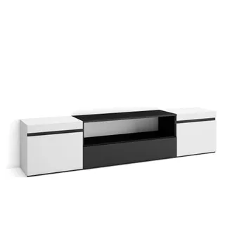 Skraut Home Skraut Home - Mueble Tv, Televisi&oacute;n, Muebles De Sal&oacute;n, Almacenaje, 200x45x35cm, Para Tv Hasta 80, Con Almacenamiento, Estilo Moderno, Blanco Y Negro