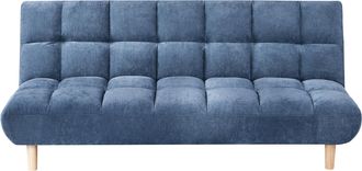 Beliani Sof&aacute; Cama De Tela Moderno Sin Reposabrazos 2 Plazas Con Respaldo Acolchado Y Asiento Capiton&eacute; Patas De Madera Azul Risor