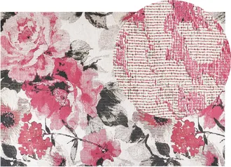 Beliani Alfombra De Algod&oacute;n Rosa Negro Beige 140 X 200 Cm Patr&oacute;n Floral Retro Ejaz