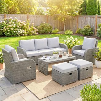 OUTSUNNY Rattan Garden Furniture Set with Recliners, Footstools in Light Grey