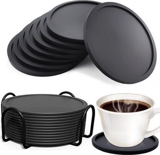 OEM 12 Posavasos Con Soporte, Gris, Posavasos De Silicona, 10 X 0,3 Cm, Redondos, Antideslizantes, Resistentes Al Calor, Para Bebidas, Bar, Tazas