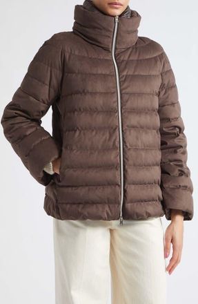 Herno Faux Suede Quilted Down Puffer Jacket in 8993 Marrone Scuro at Nordstrom, Size 38