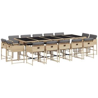 vidaXL Set Comedor De Jard&iacute;n Con Cojines 15 Pzas Rat&aacute;n Sint&eacute;tico Beige Vidaxl