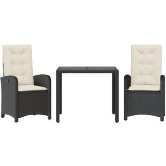 vidaXL Set Comedor De Jard&iacute;n 3 Pzas Con Cojines Rat&aacute;n Sint&eacute;tico Negro Vidaxl