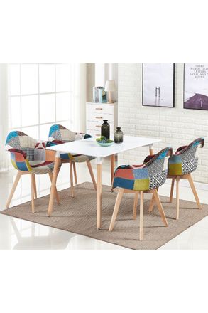 Life Interiors Patchwork Halo Dining Set Includes a White Dining Table & Set of 4 Fabric Chairs