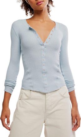 Free People Going Places Pointelle Stitch Snap Front Top in Pearl Blue at Nordstrom, Size X-Large