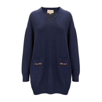 Gucci Truien & Vesten, Dames, Blauw, M, T-shirt van zijde met ronde hals