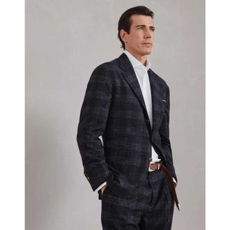 Brunello Cucinelli Mens Anthracite Checked Silk Wool Blazer, Size 46