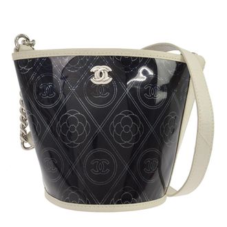 Chanel Camellia Coco Bucket Printed Pvc Black Leather Handbag (Pre-Owned)
