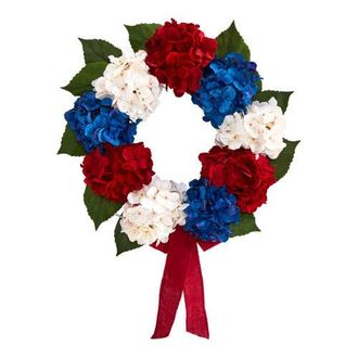 Nearly Natural 24-in Red, White and Blue Americana Hydrangea Artificial Wreath in Red/white/blue at Nordstrom
