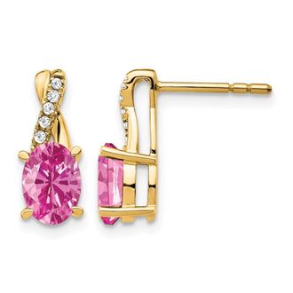 Diamond2Deal 10k Yellow Gold Created Pink Sapphire and Diamond Earrings