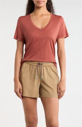 Smartwool Ultralite V-Neck Short Sleeve Merino Wool Blend T-Shirt in Burnt Sienna at Nordstrom, Size X-Small