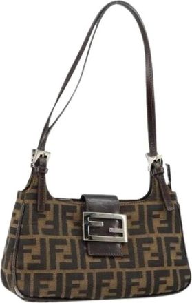Fendi Pre-owned Shoulder Bags, female, Brown, Size: ONE SIZE Pre-owned Canvas Shoulder Bag