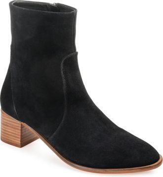 Journee Collection Womens Genuine Leather Airly Almond Toe Stacked Ankle Booties