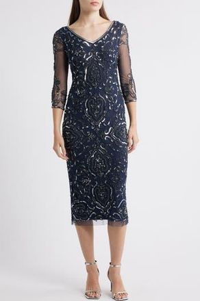 Pisarro Nights Sequin & Beaded Cocktail Sheath Dress in Carbon at Nordstrom Rack, Size 16