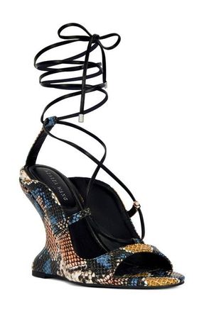 Azalea Wang Orena Wraparound Wedge Sandal in Blue Multi at Nordstrom, Size 8.5