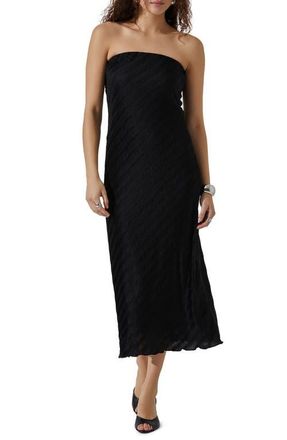 ASTR the Label Pliss&eacute; Strapless Midi Dress in Black at Nordstrom, Size Small