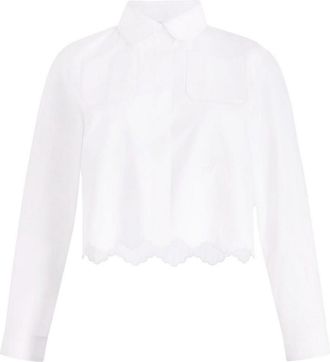 Patou White Cotton Crop Shirt With Scallop Hem