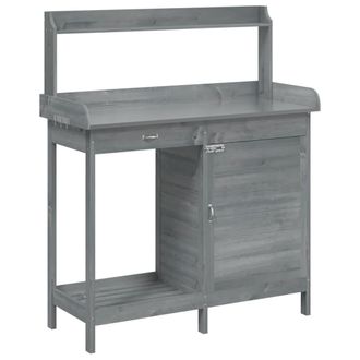 vidaXL Mesa Para Macetas Y Armario Madera Abeto Gris 110,5x45x124,5 Cm Vidaxl