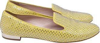 Miu Miu Crystal-Embellished Ballet Flats in Yellow Patent Leather