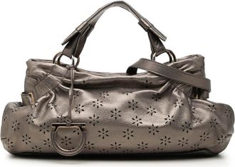 Ferragamo Pre-owned Ferragamo Perforated Metallic Calfskin Gancini Satchel Ladies 3HVUWVH7YZIKLT8Q