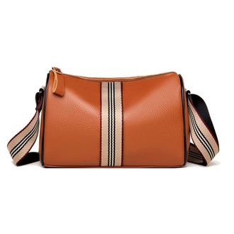 Generic Cow Leather Crossbody Bag for Women Small Cylinder Purse Fashion Barrel Shoulder Bag Casual Commuter Bags (Yellow)