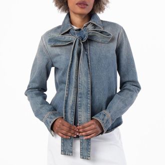 Loewe Washed Cotton Denim Bow Shirt, Brand Size 38 ( US Size 6 )