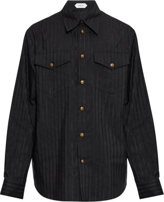 Versace Jacquard Katoen-Zijde Regular Shirt - Heren - Casual Overhemden - Zwart - XL - Katoen - Overhemden