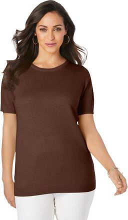 Jessica London Fine Gauge Crewneck Knit Shell in Rich Brown at Nordstrom, Size 28