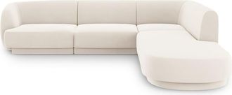 MICADONI Sofá esquinero derecho 6 plazas de terciopelo beige claro