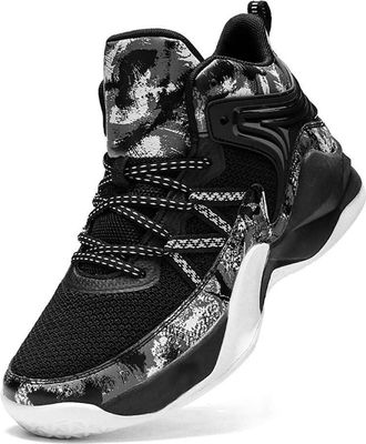 Generic Mens Basketball Shoes High Top Fly Woven Breathable Durable Sports Training Boots Walking Shoes(Black,4.5 UK)