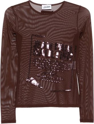 Jean Paul Gaultier Top in rete con paillettes - Marrone