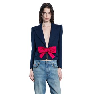 アウターその他 VALENTINO Woman Blazer Blue 3B3CE2U2869 K1D Valentino Garavani Bow Polka-Dot Crop Single-Breasted Jacket