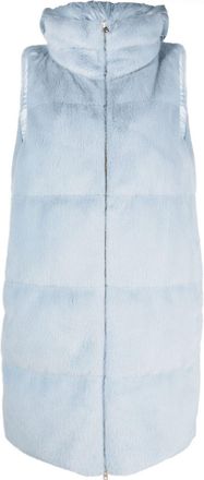 Herno zip-up faux-fur hooded gilet - women - Polyester/Polyamide/Polyamide/Feather Down - 40 - Blue