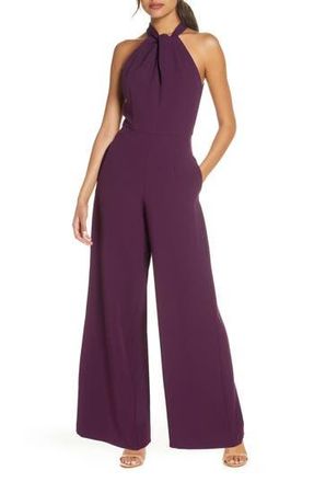 Julia Jordan Halter Neck Wide Leg Jumpsuit in Plum 2 at Nordstrom Rack, Size 10