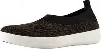 FitFlop Womens Uberknit Slip-On Ballerina Mary Jane Shoes In Black/rose Gold