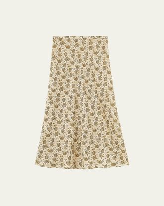 Loro Piana Simona Floral Silk Fil Coup&eacute; Midi Skirt