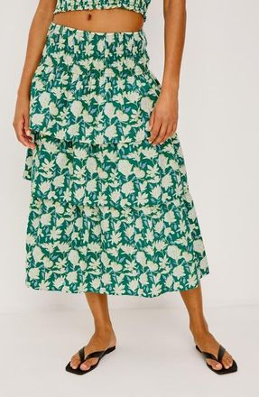 Rails Belle Floral Print Tiered Midi Skirt in Green Mayflower at Nordstrom, Size Xx-Small