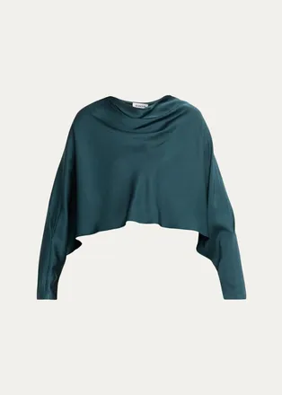 SIMKHAI Bearitz Draped Cowl-Neck Satin Top