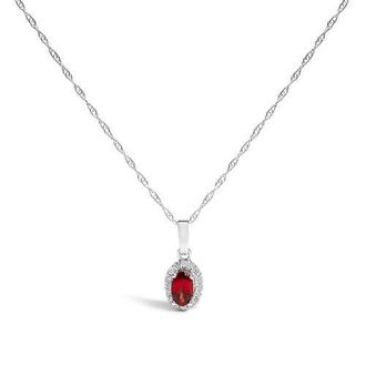 House of Brilliance 10K White Gold 5x3mm Gemstone and Diamond Accent Halo Oval Shape 18 Pendant Necklace in Red Garnet | White at Nordstrom