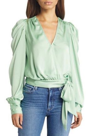 Ramy Brook Pauline Satin Wrap Front Blouse in Pistachio at Nordstrom Rack, Size X-Small