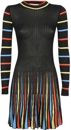 Msgm Geribbelde Viscose Jurk - Dames - Korte kleedjes - Zwart - XS - Kleedjes