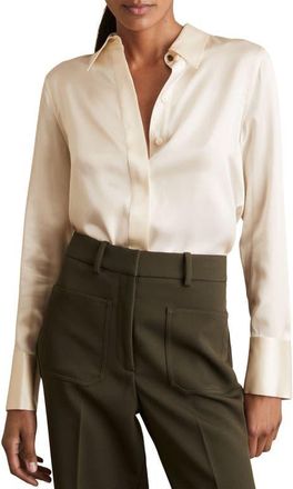 Reiss Ameira Silk Button-Up Shirt in Ivory at Nordstrom, Size 10 Us