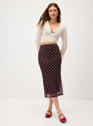 Twik Womens Patterned mesh midi skirt