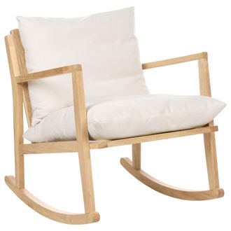 Beliani Sill&oacute;n Mecedora Tapizado De Poli&eacute;ster Estilo Escandinavo Estructura De Madera De Caucho Tela Beige Claro Kjevik