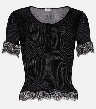 Saint Laurent Lace-trimmed silk jersey top