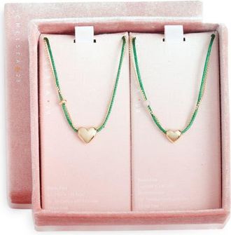 Chelsea28 Set of 2 Demi Fine Mommy & Me Heart Cord Pendant Necklaces in Green Multi- Gold at Nordstrom