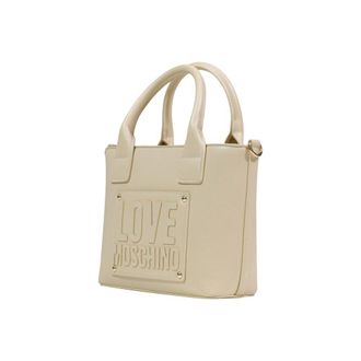Love Moschino Womens Embossed Logo Tote Beige Polyurethane